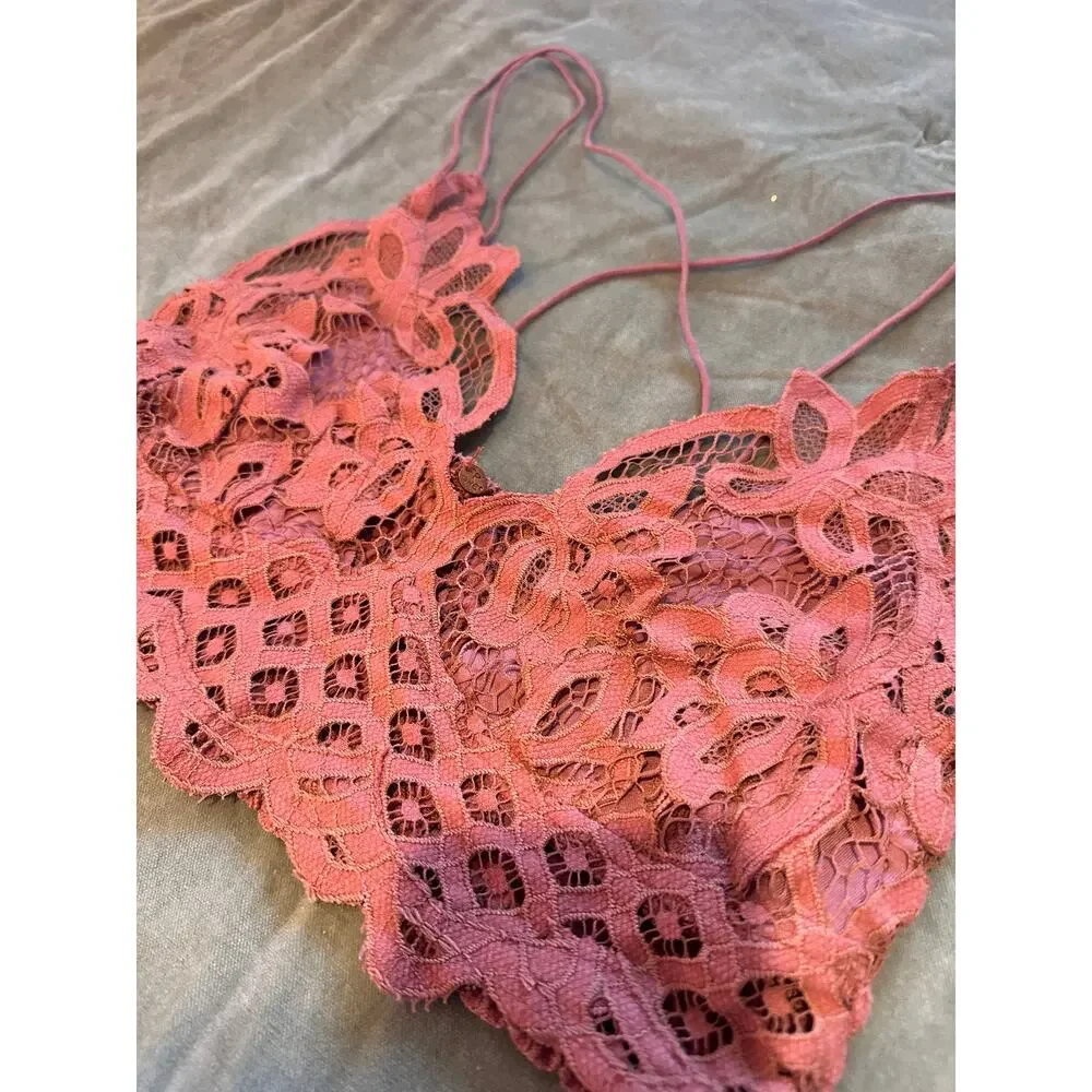 Free People Adella Adjustable Racerback Brown Copper Lace Bralette Large